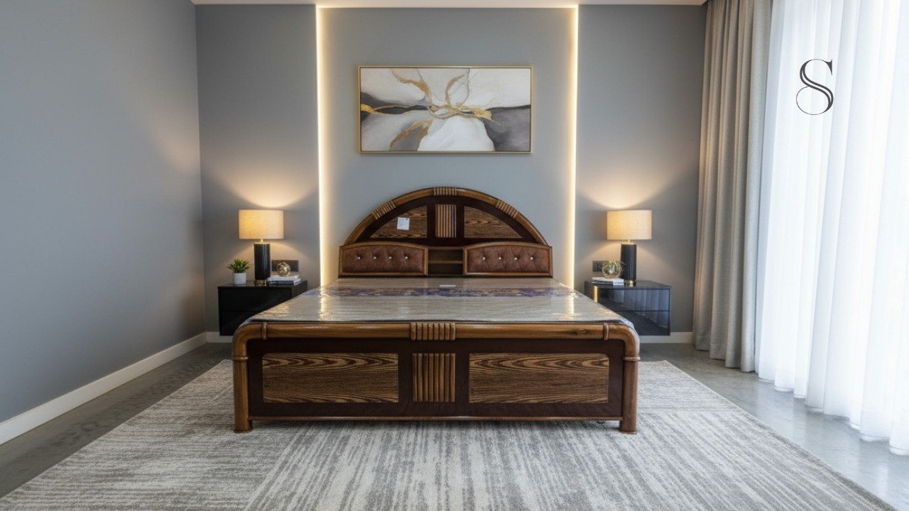 Solid Wood Crown Upholstered Bed