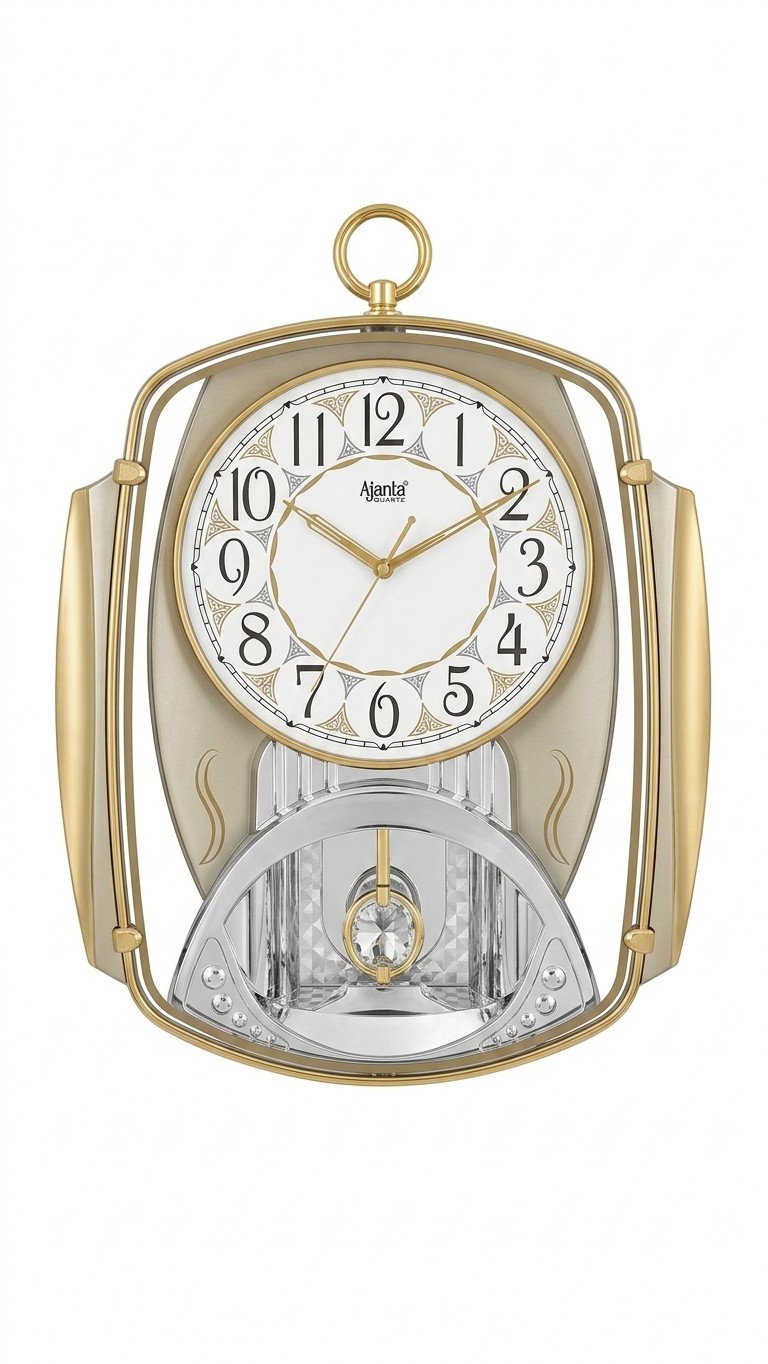 Ajanta Quartz Dual-Tone Ornate Motion Pendulum Wall Clock