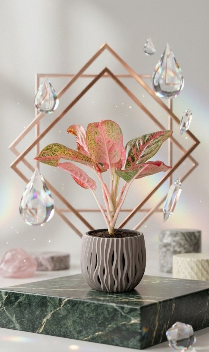 Pink Aglaonema (Chinese Evergreen) in Contemporary Wavy Planter