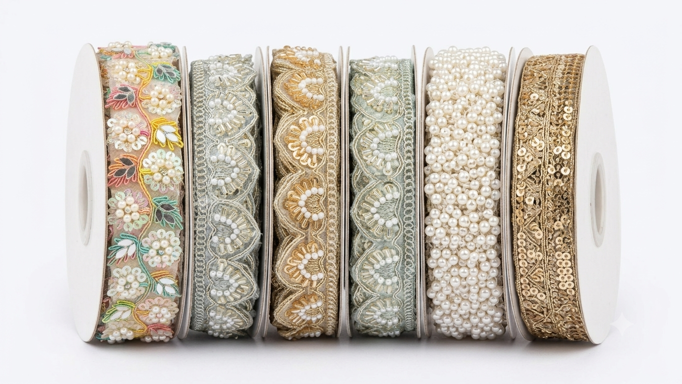 Assorted Embroidered Lace Trim Spools (6-Piece Set)