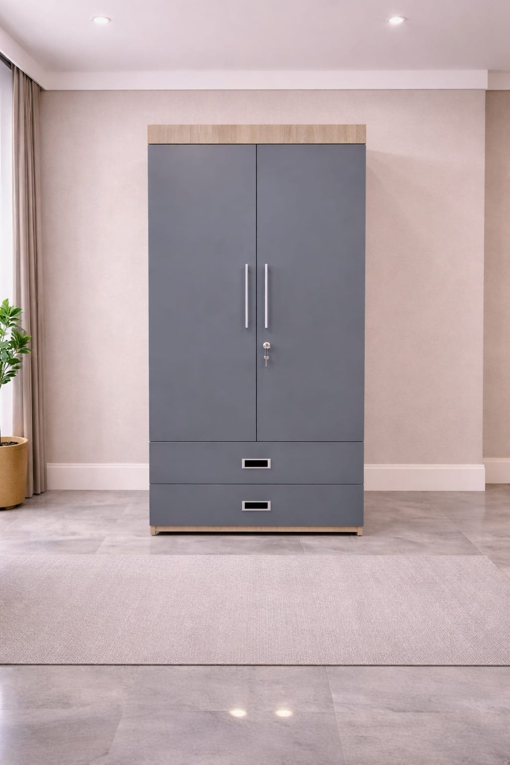 Modern 2-Door Minimalist Wardrobe with Integrated Drawers