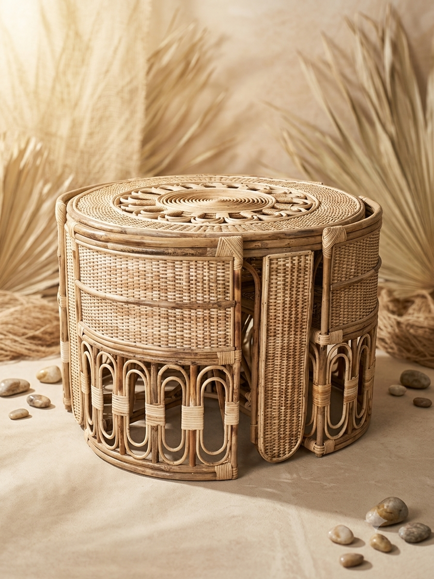 The Nesting Rattan Tea Table Set