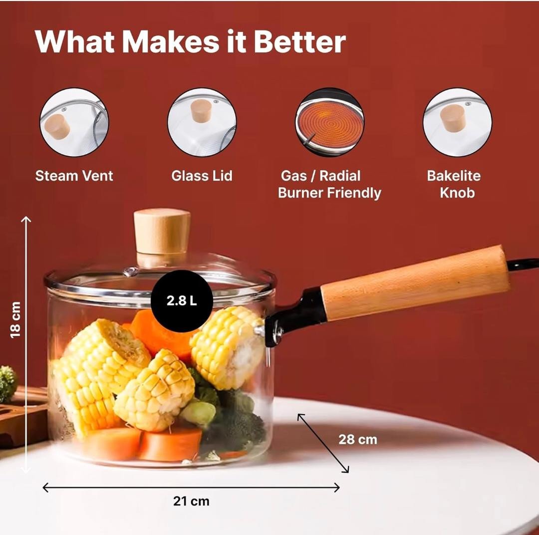 Borosilicate Glass Sauce Pan with Lid & Handle