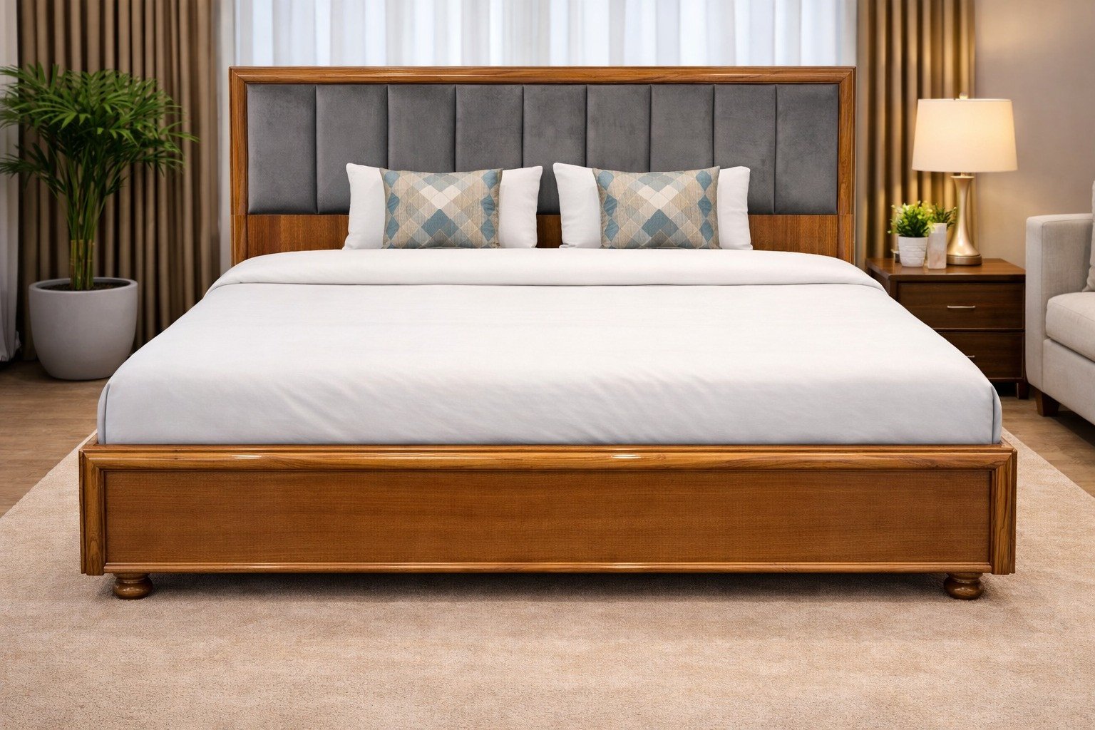 king or queen-sized wooden bed frame