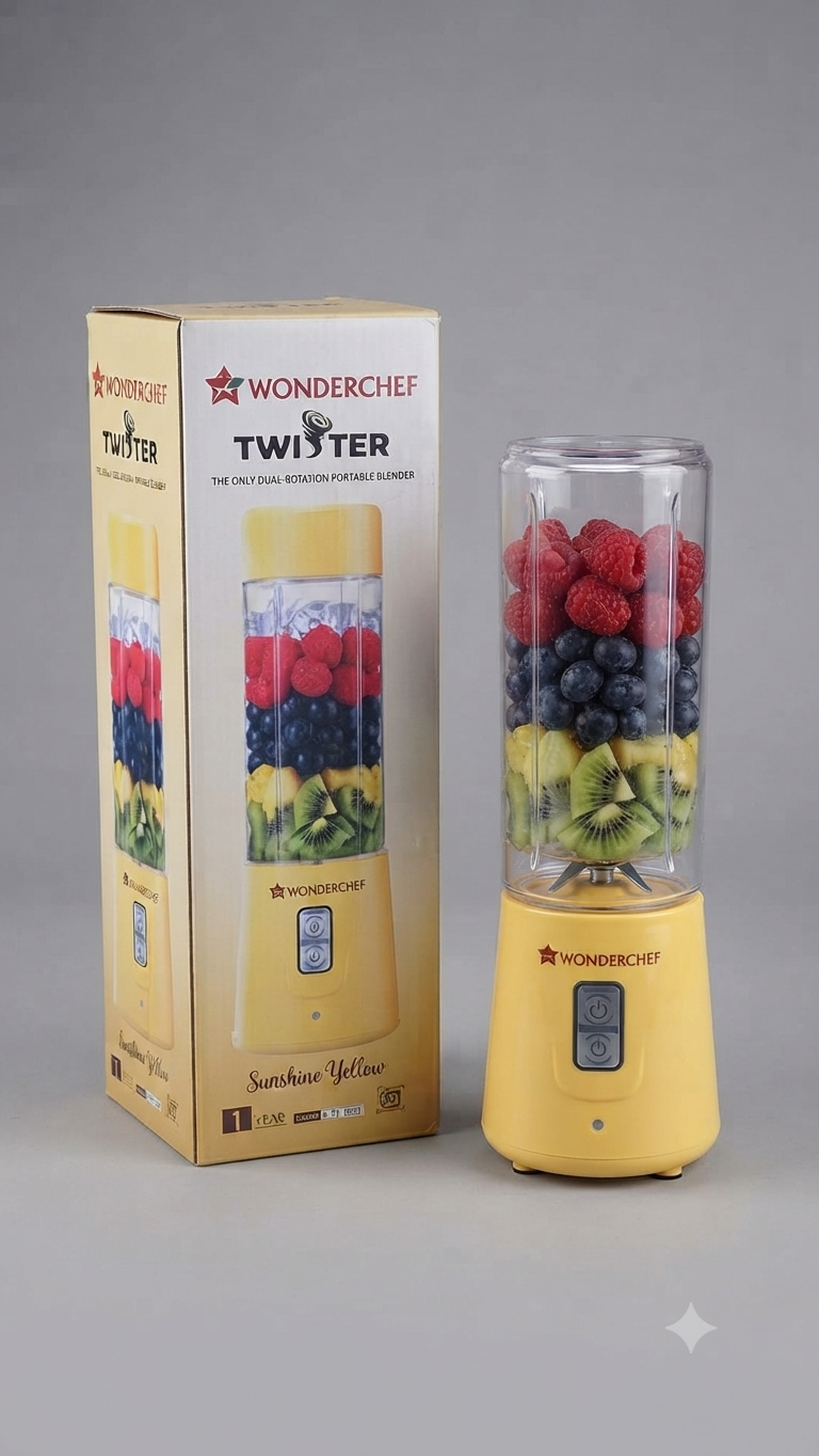 Wonderchef Twister Portable Blender (Sunshine Yellow) with Packaging Box