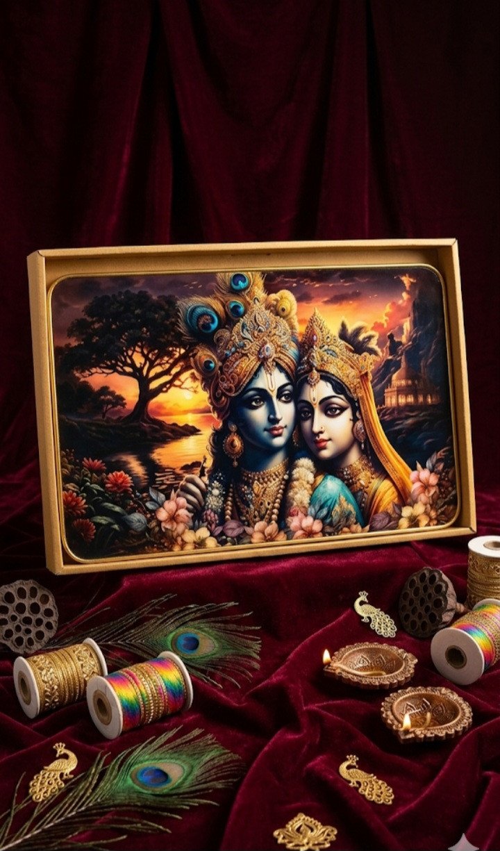 Divine Radha Krishna Eternal Love Framed Artwork Gift Box