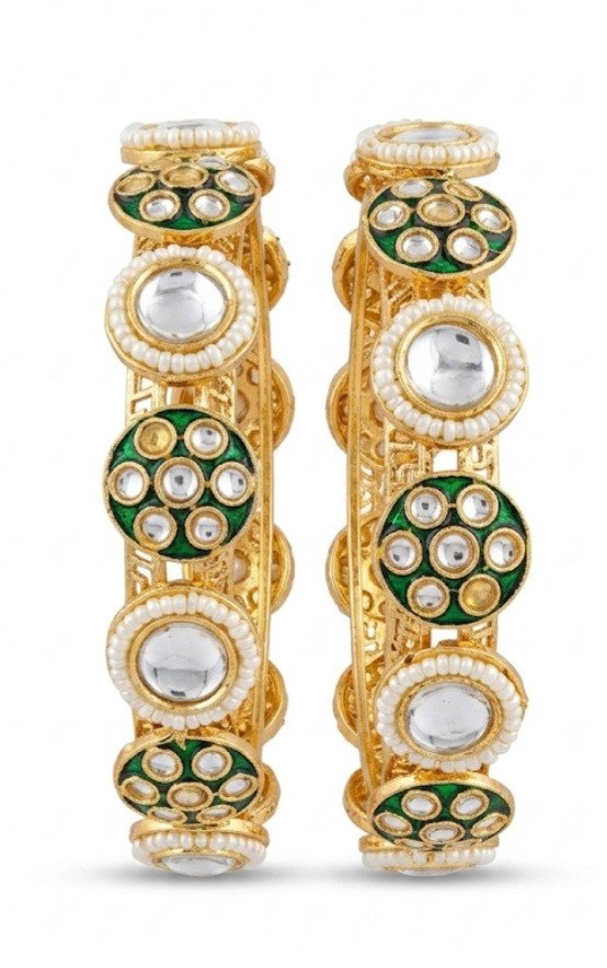 The "Kundan & Green Meenakari" Openable Bangle Set