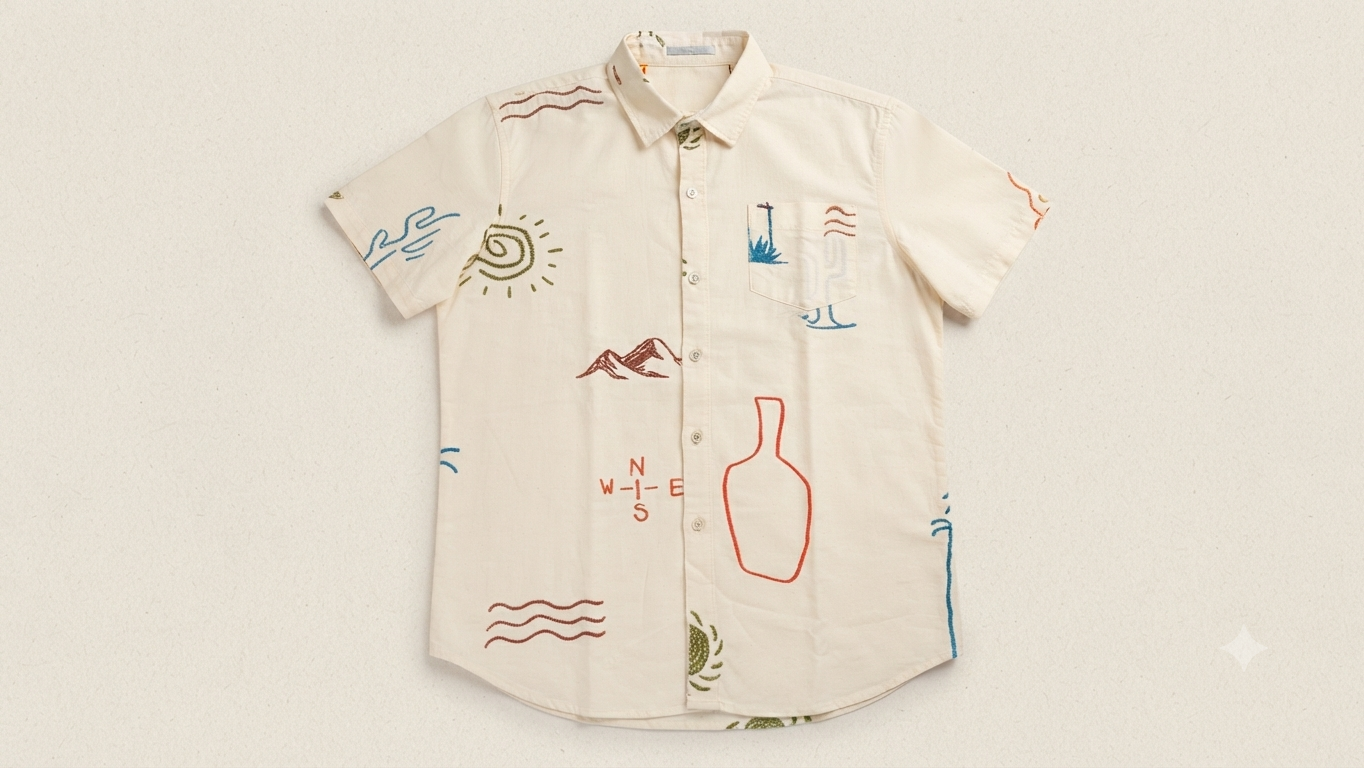 Men's Cream Doodles Print Casual Shirt