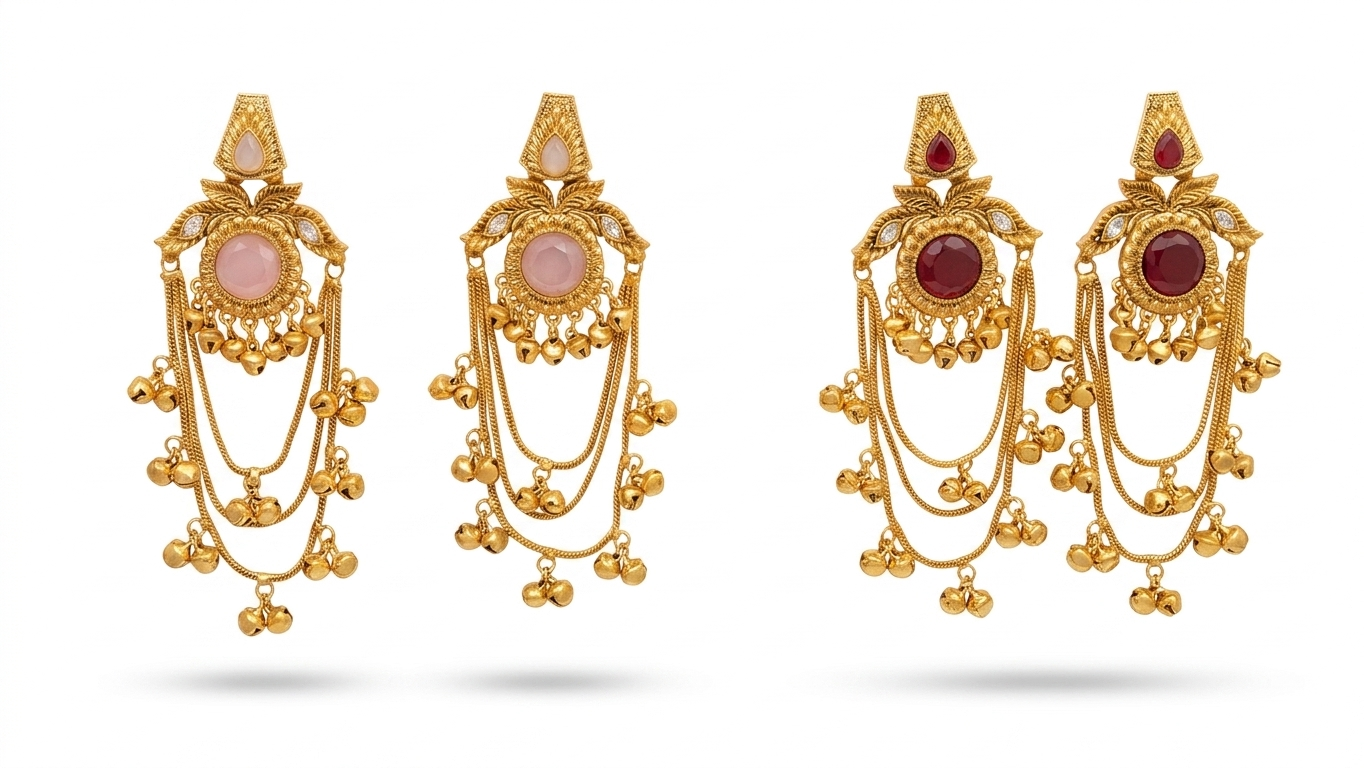 Kashmiri-style Ghungroo Chain Drop Earrings