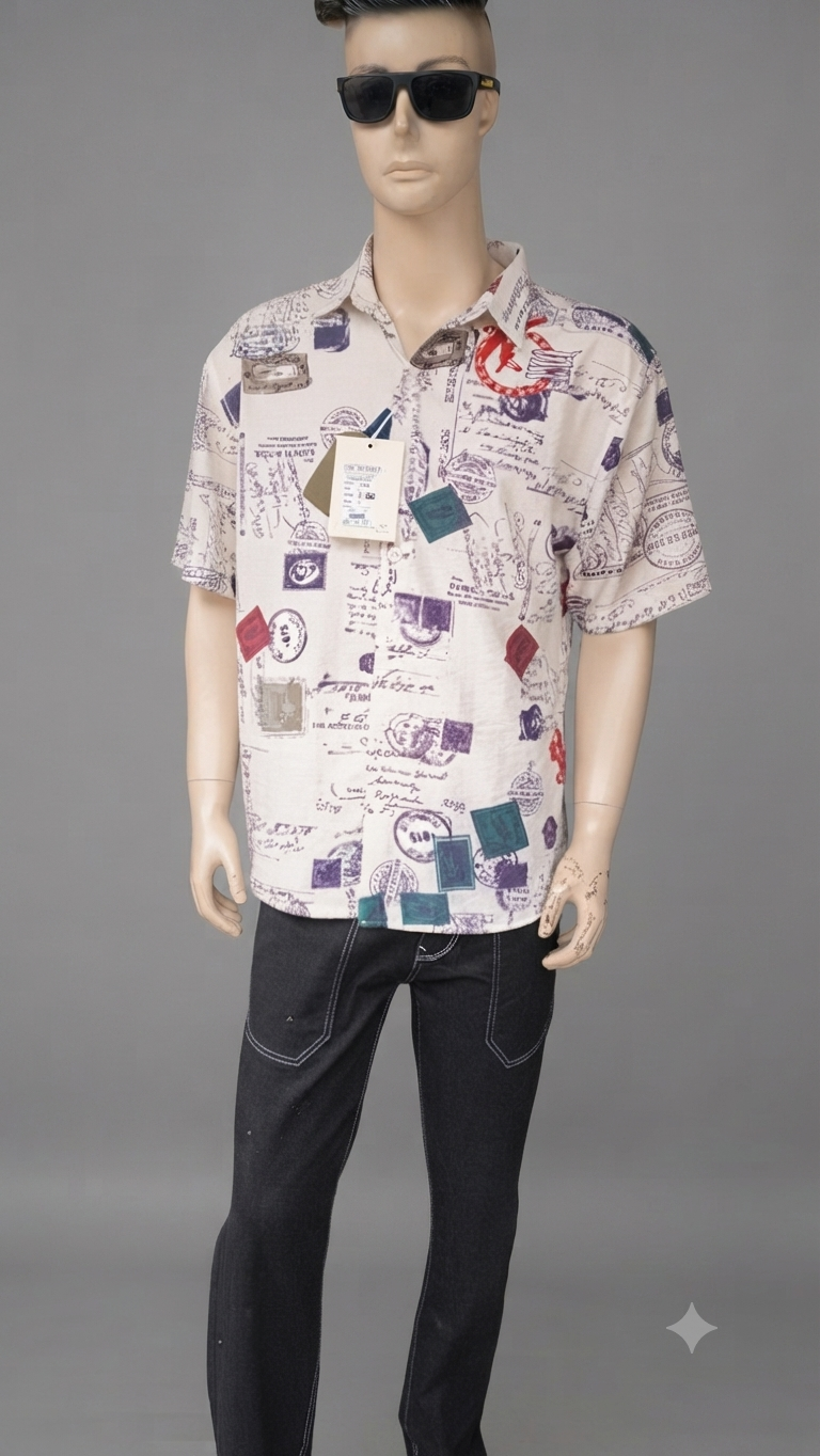 Casual Men's Printed Shirt and Denim Set