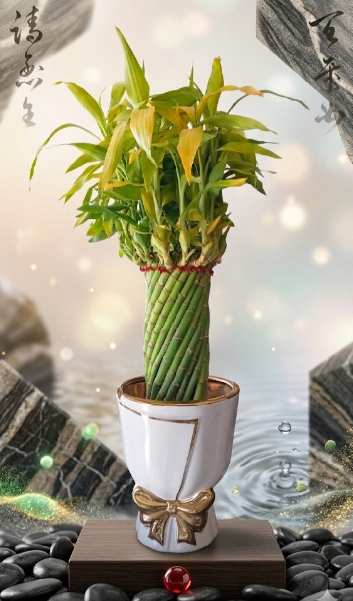 Zen-Tower Tiered Lucky Bamboo in Elegant Ceramic Bow Vase