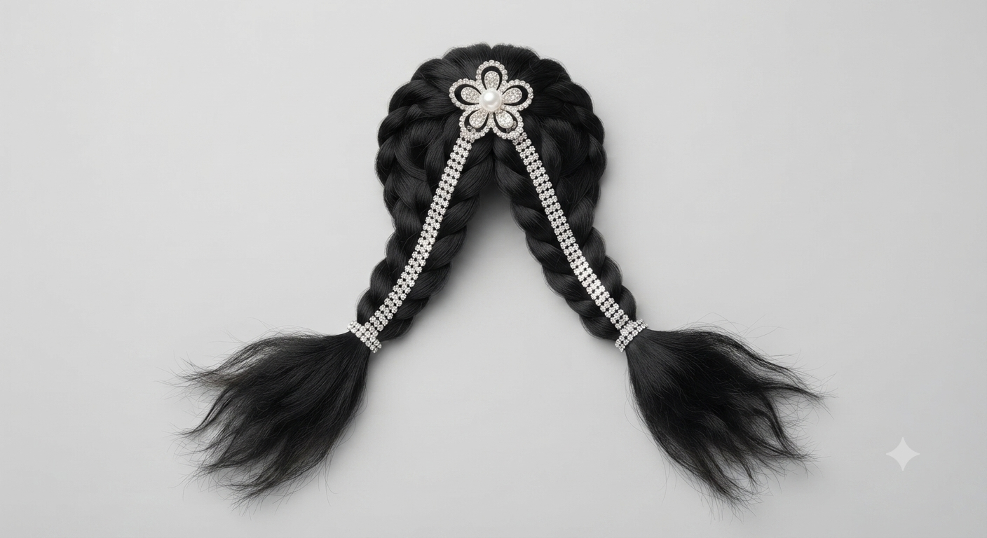 Pearl & Rhinestone Embellished Traditional Hair Braid for Radha Rani