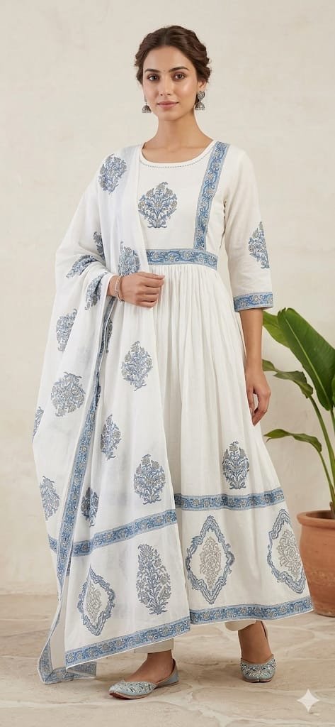 Mull Cotton with Pure cotton Dupatta