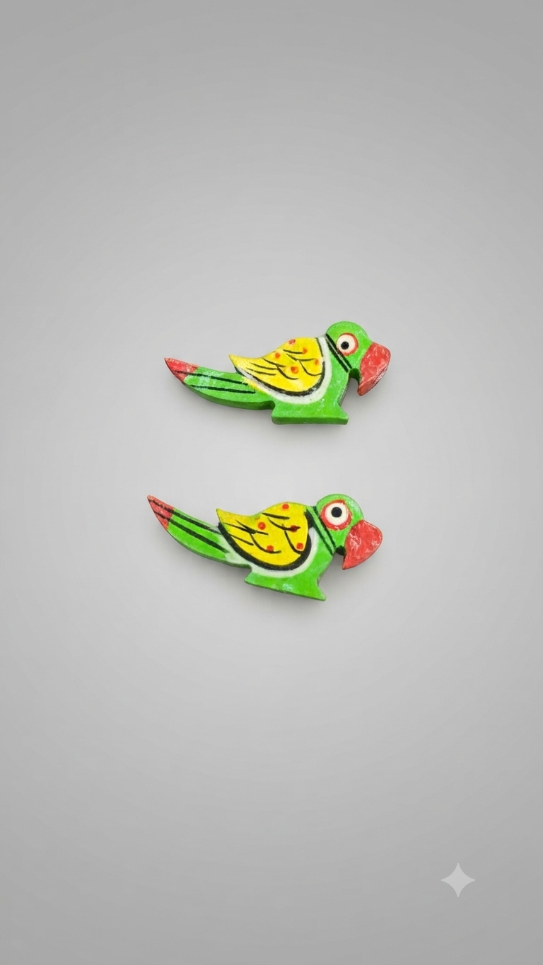 Hand-Painted Traditional Indian Wooden Parrot Figurines