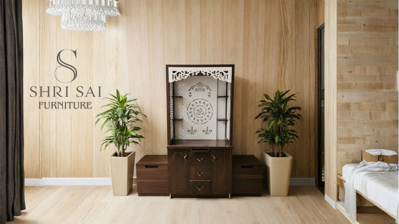 Modern Home Mandir with Extended Storage Units