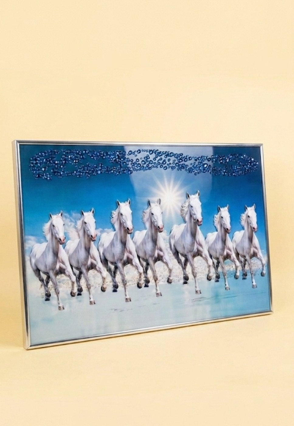 7 Running White Horses - Premium Framed Wall Art