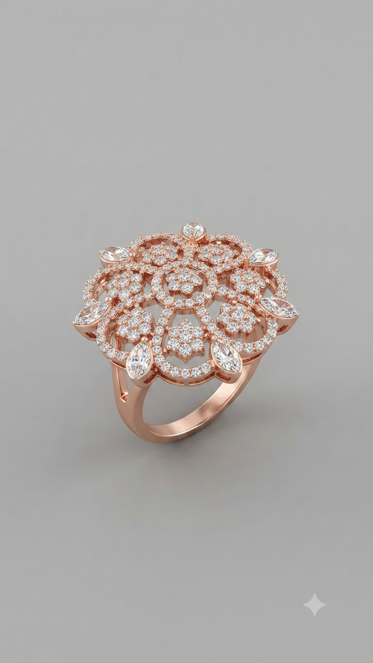 Rose Gold and Diamond Marquise-Flower Cocktail Ring