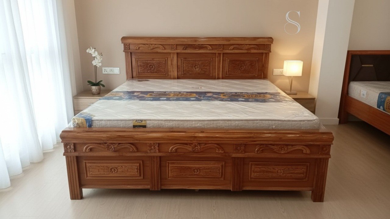 Traditional Hand-Carved Solid Wood Bed