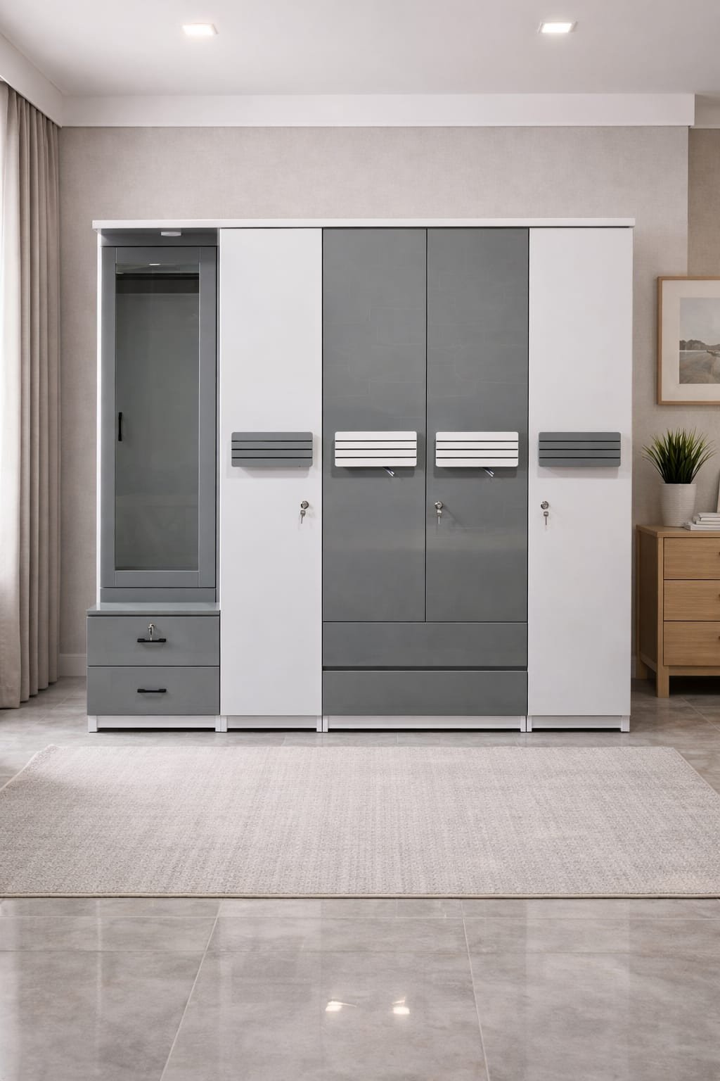 Ultima 5-Door Dual-Tone Wardrobe with Integrated Vanity