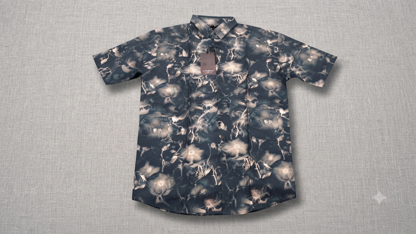 Dark Floral Print Short-Sleeve Shirt
