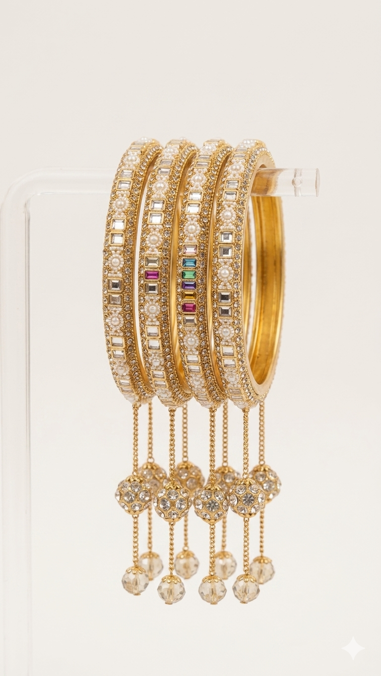 These are a set of two red bangles with stone accents