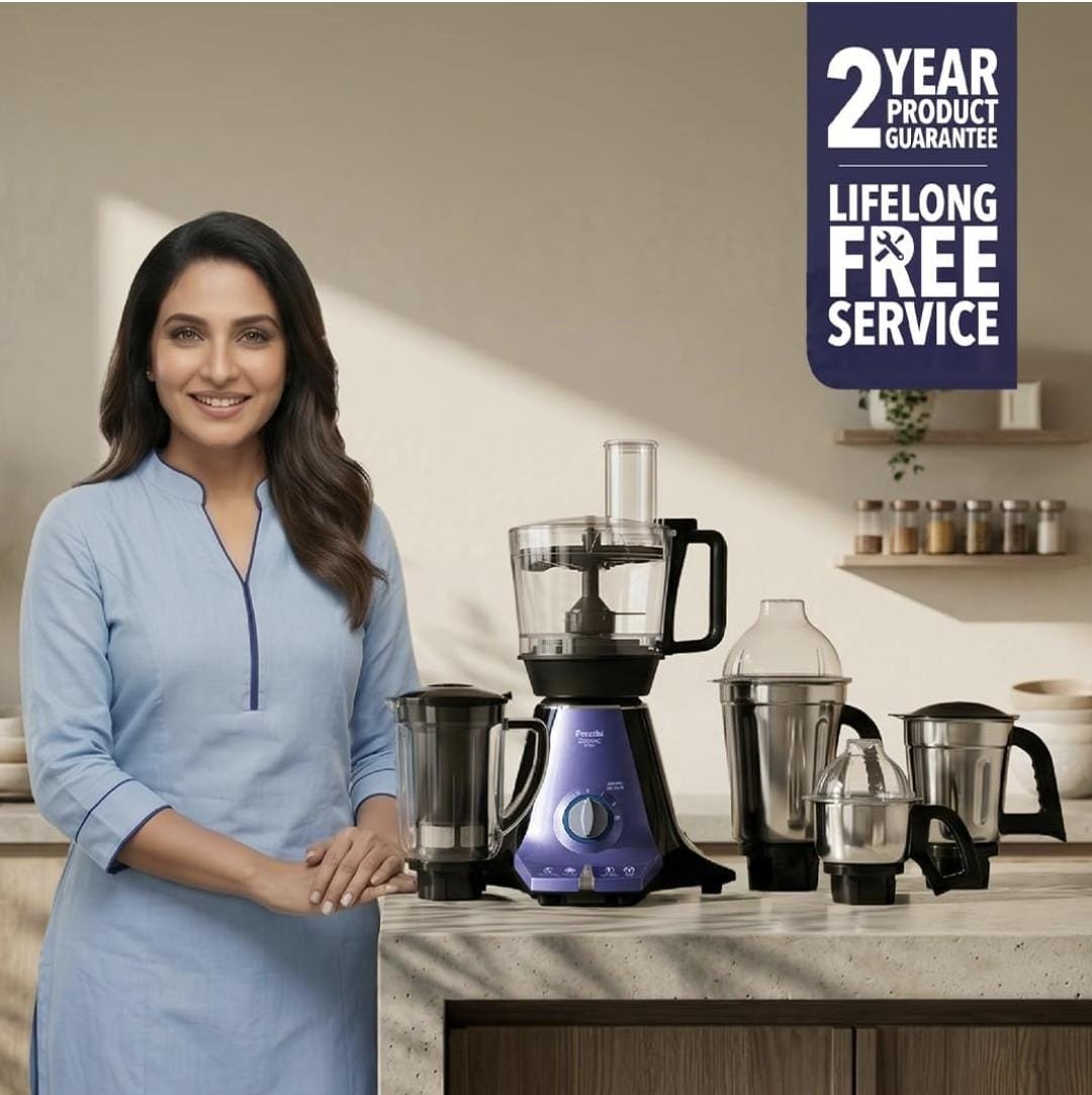 Preethi Zodiac Glitter 750W Mixer Grinder with 5 Jars (Food Processor, SS Jars & Juicer) – Atta Kneading & Heavy-Duty Grinding