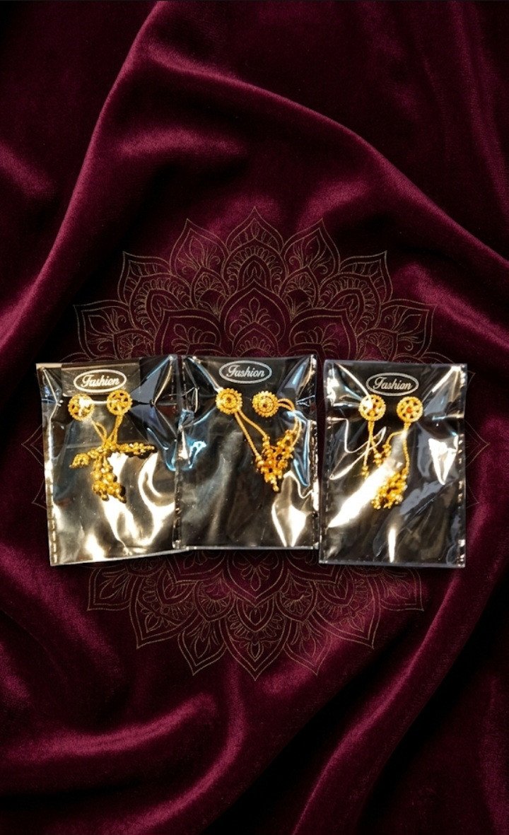 Fashion Collection Traditional Gold-Plated Sui Dhaga Earring Trio