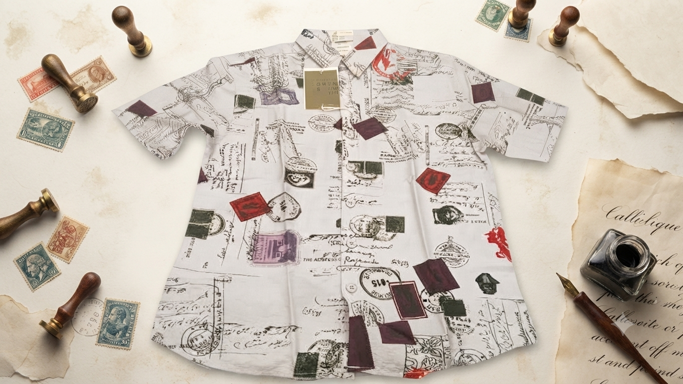 Vintage Postal & Stamp Print Short-Sleeve Shirt