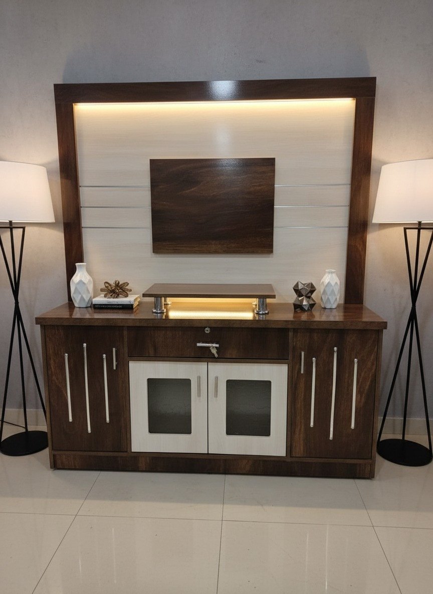 Verona Dual-Tone TV Credenza & Panel