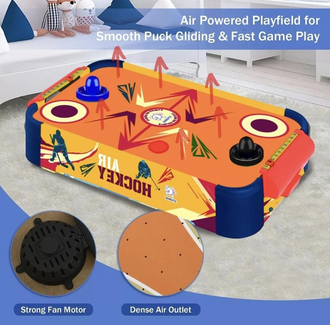 Storio Rechargeable Indoor & Outdoor Air Hockey Table Game Set for Kids & Adults (Includes 2 Strikers/Pushers & 2 Pucks)