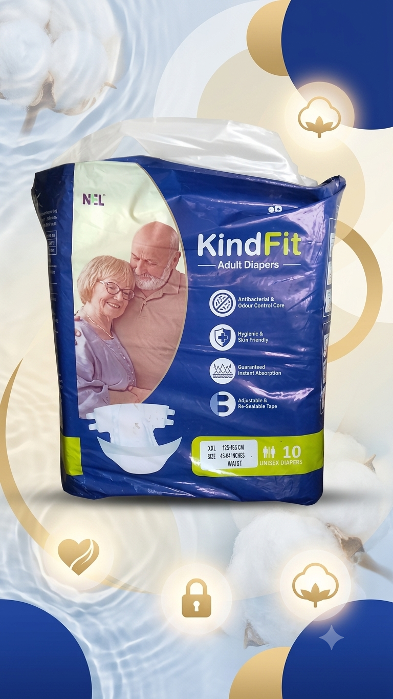 KindFit Adult Diapers (Tape Style) – Extra Extra Large (XXL) | Pack of 10