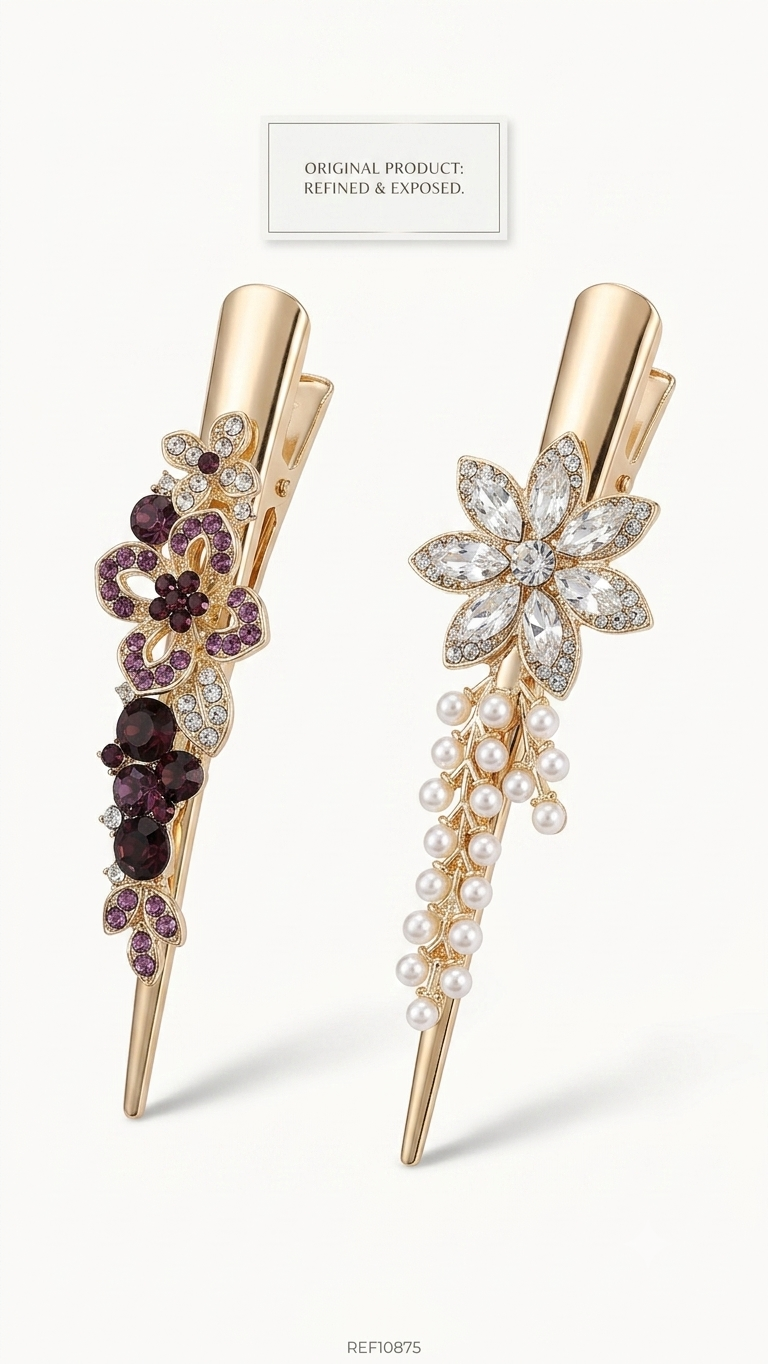 Luxury Crystal and Pearl Embellished Gold Hair Clip Set