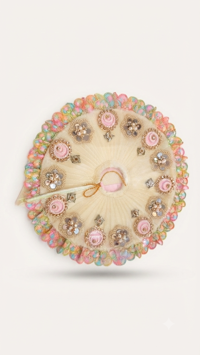 Multicolored Pastel Gota Patti & Pearl Laddu Gopal Poshak (Deity Dress)