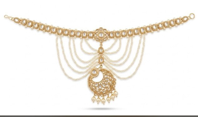 Traditional Gold-Plated Stone & Pearl Matha Patti with Chandbali Pendant