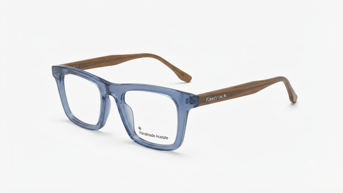 Fastrack Translucent Blue & Wood-Finish Frame Eyeglasses