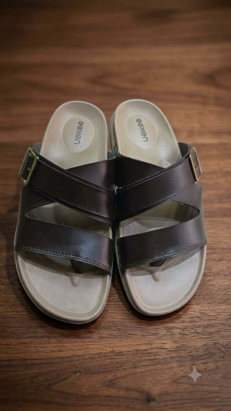 Men’s Cross-Strap Buckle Ortho Comfort Flat Slippers