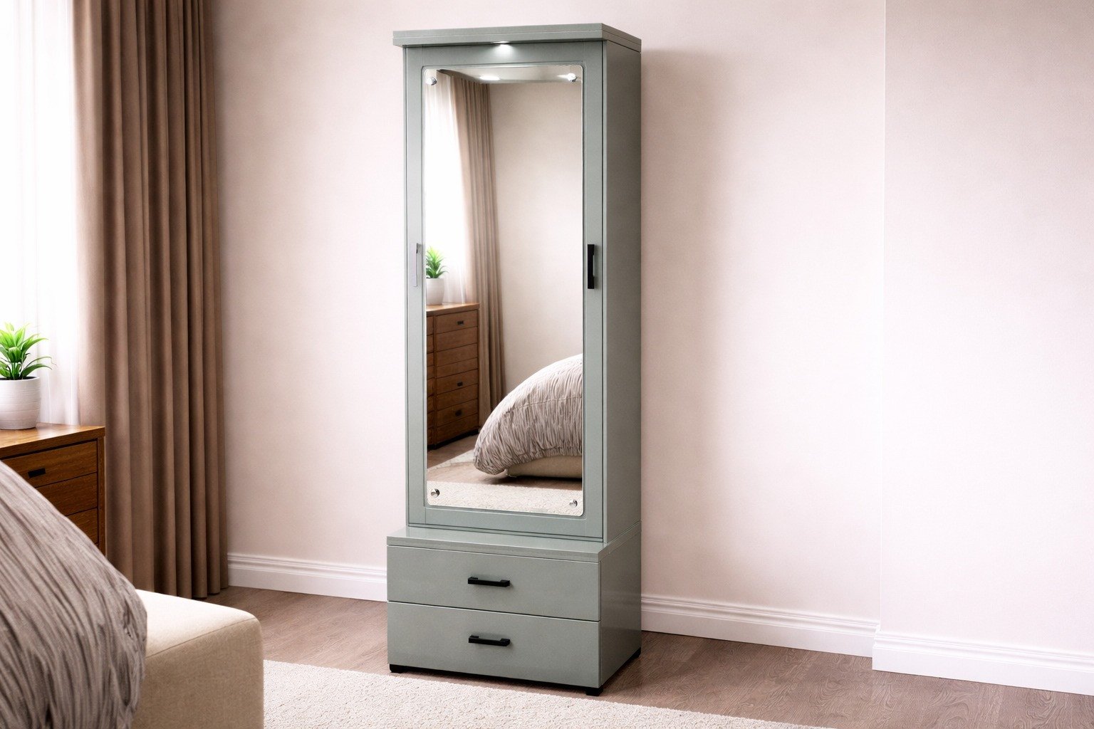 Full-Length Mirrored Jewelry Armoire and Dresser Unit