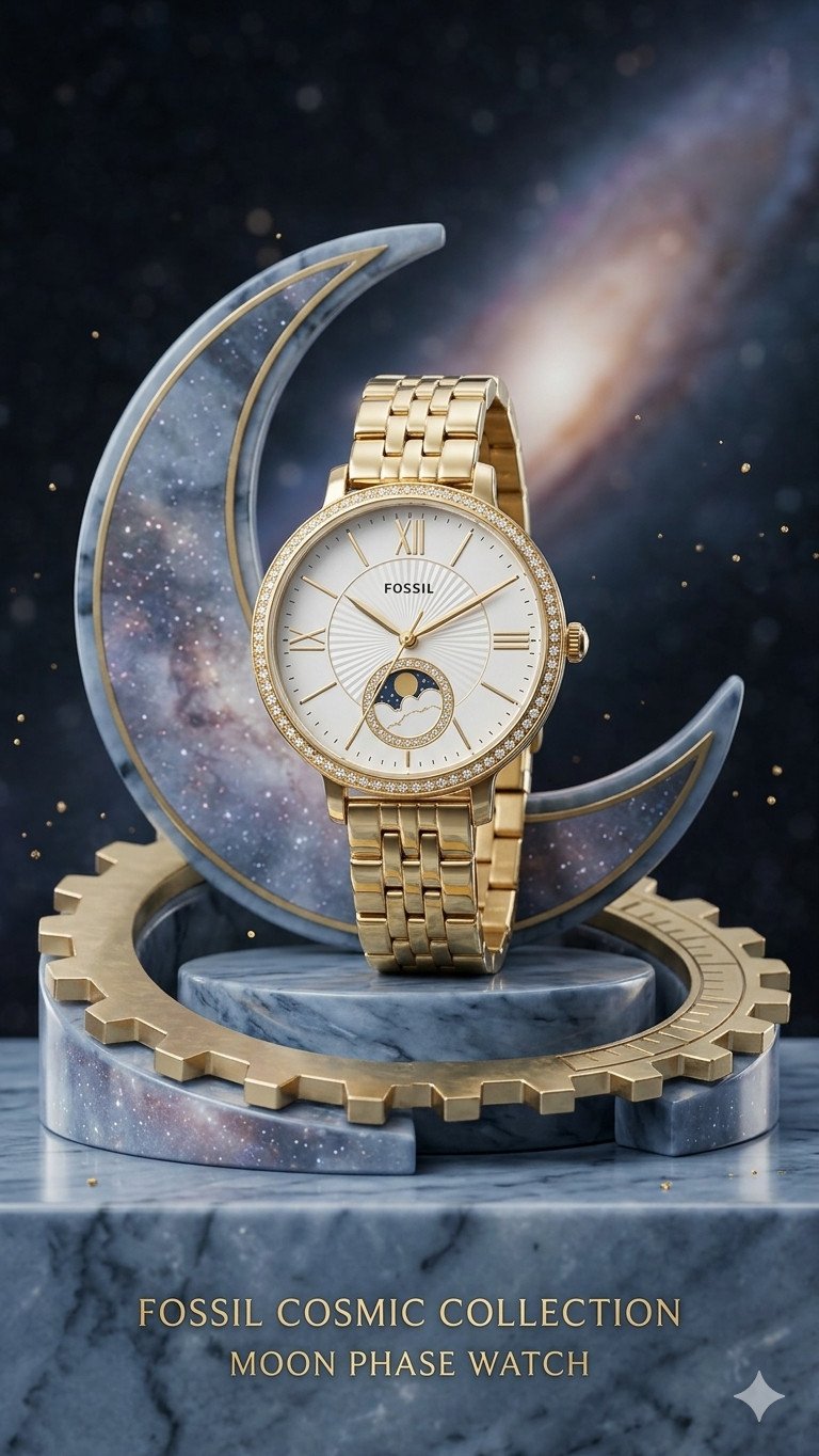 Fossil 'Aurora' Pavé-Bezel Moon Phase Watch