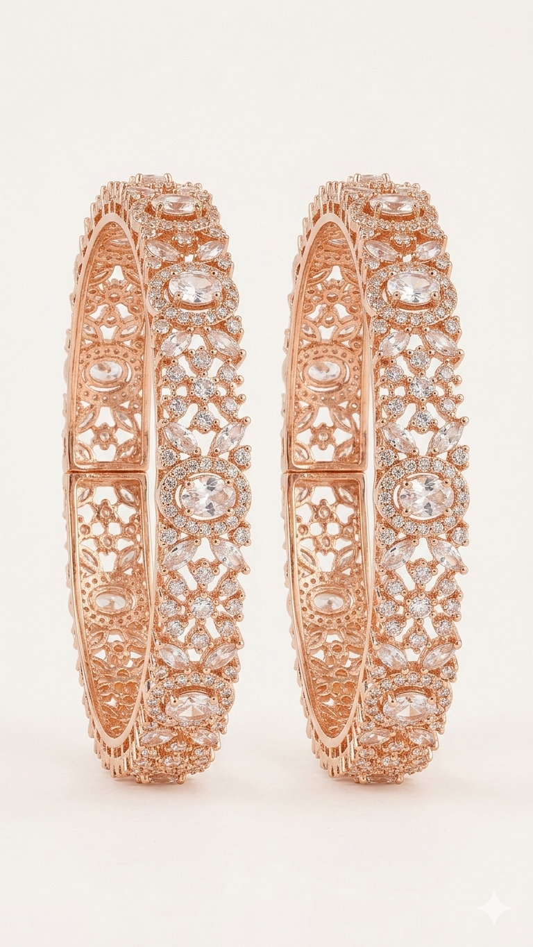 The "Rose Gold Botanical Cluster" Cubic Zirconia Bangles