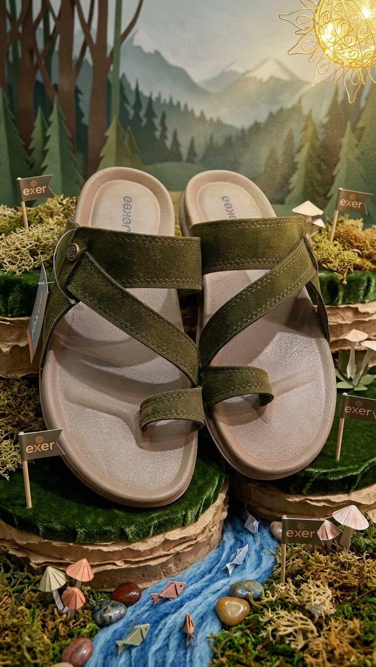 Men's Olive Green Suede-Finish Toe-Loop Casual Sandals