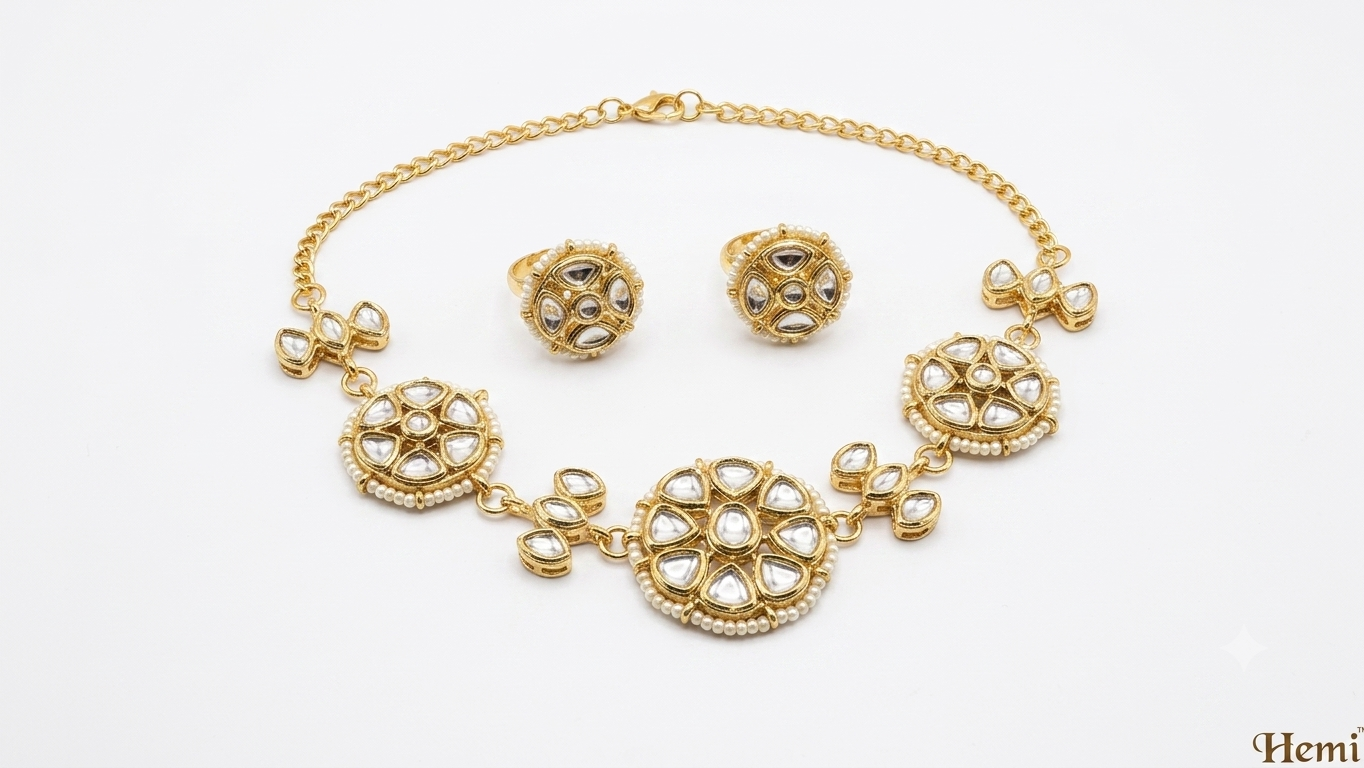 Hemi Traditional Kundan Jhumki Hair Accessory (Nath & Tika Collection)