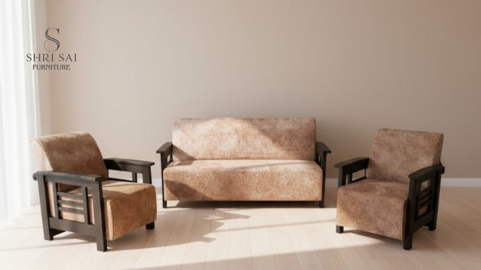 The Horizon Camel Slatted Sofa Set