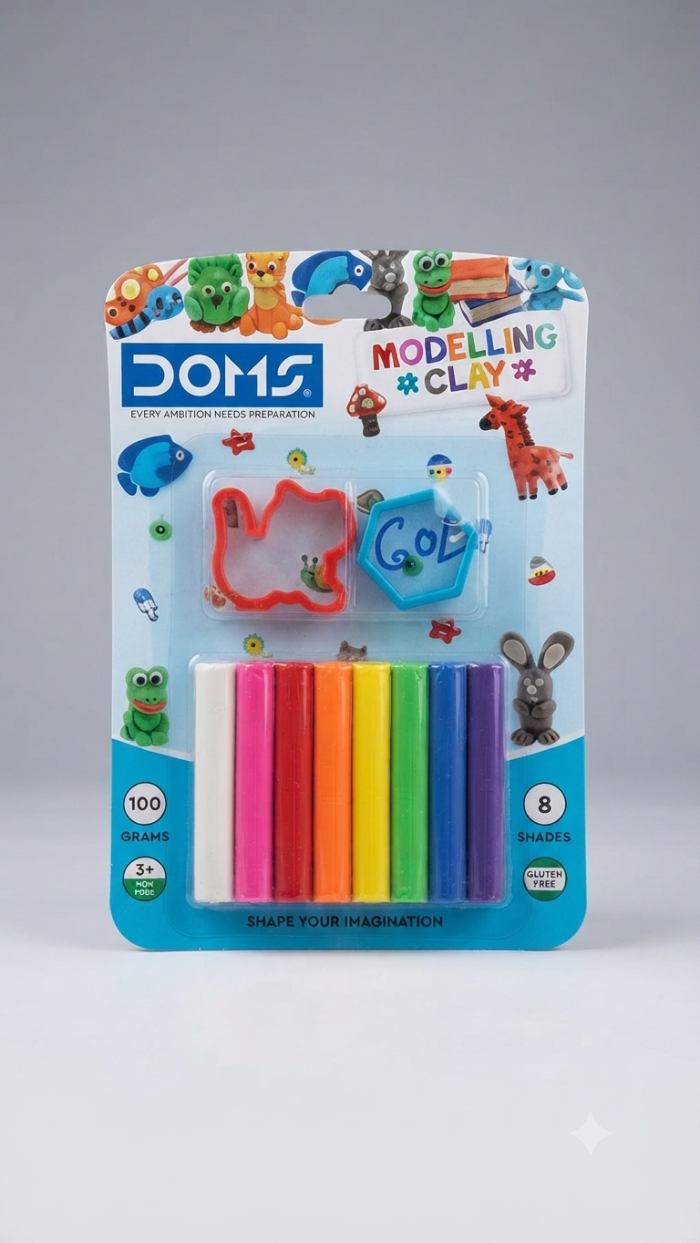 DOMS Modelling Clay (8 Shades, 100 Grams with Shape Cutters)