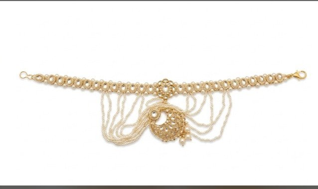 Traditional Gold-Toned Multi-Strand Pearl and Kundan Hath Phool (Hand Harness) mangthika