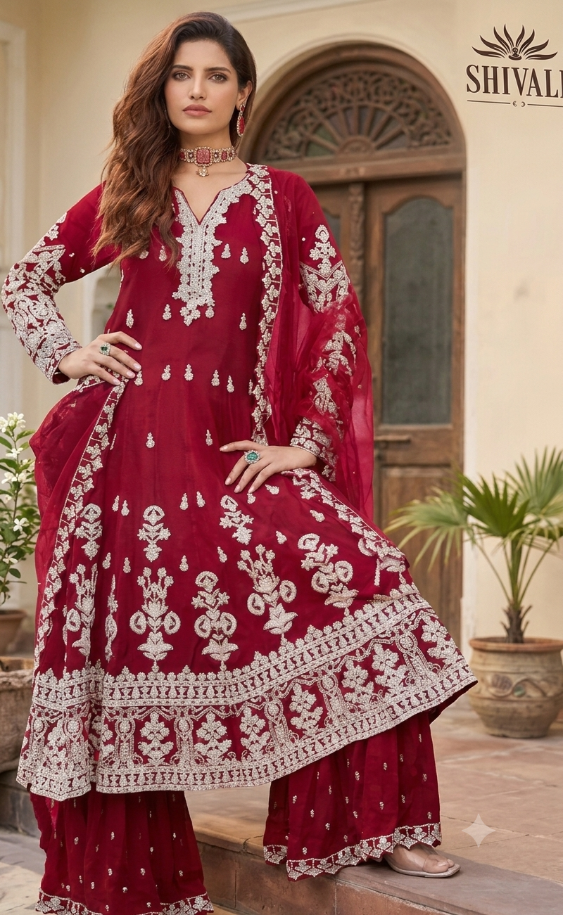 Shivali Designer Anarkali / Kurti with Sharara & Dupatta Set