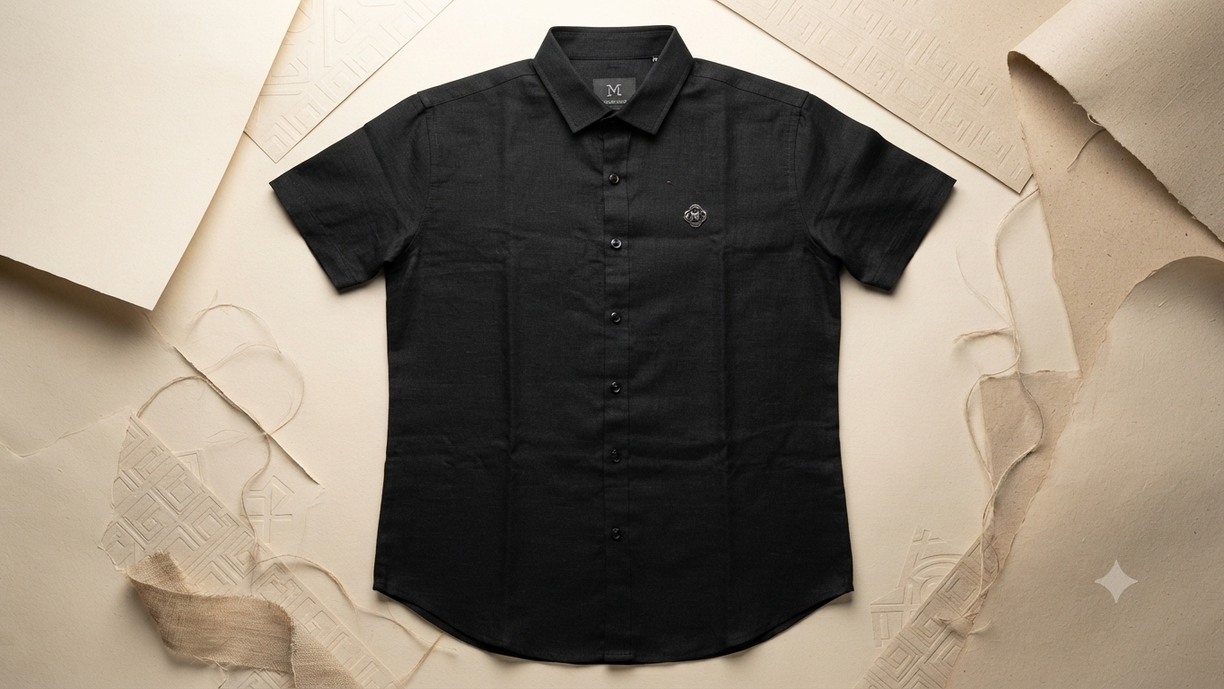 Men's Black Short-Sleeve Casual Shirt