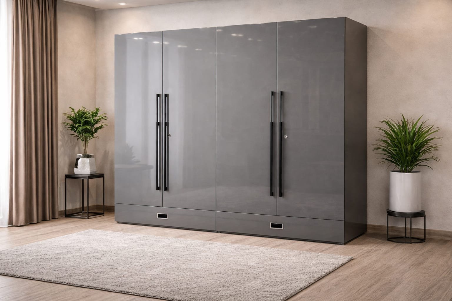 Modern 4-Door Glossy Wardrobe,