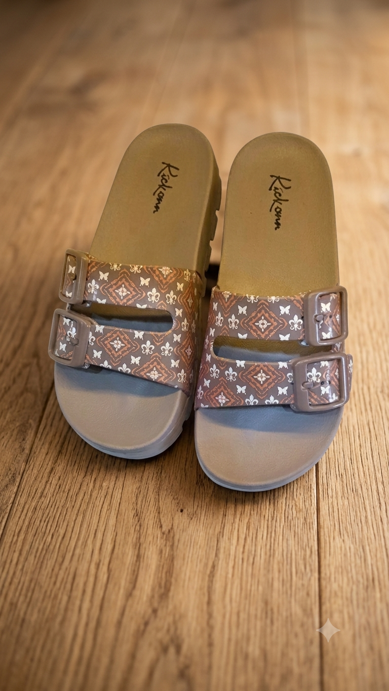 ? Women’s Earthy Chic Printed Double-Buckle Platform Slides ?