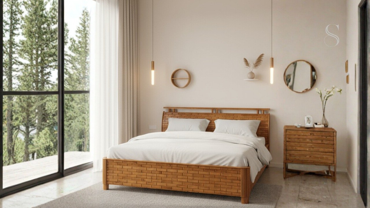 Solid Wood Stripe Bed