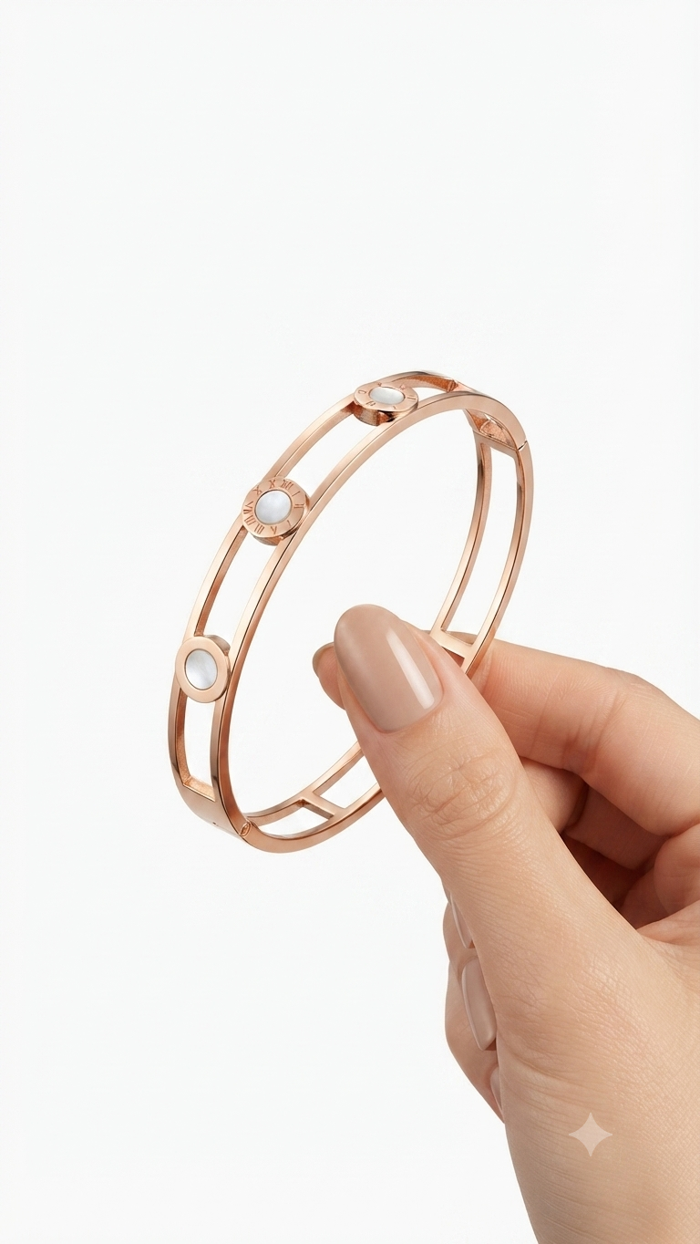 Rose Gold Roman Numeral & Mother-of-Pearl Bangle Bracelet